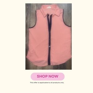 one clothing Coral Pink Sleeveless Button-Down with Navy Trim